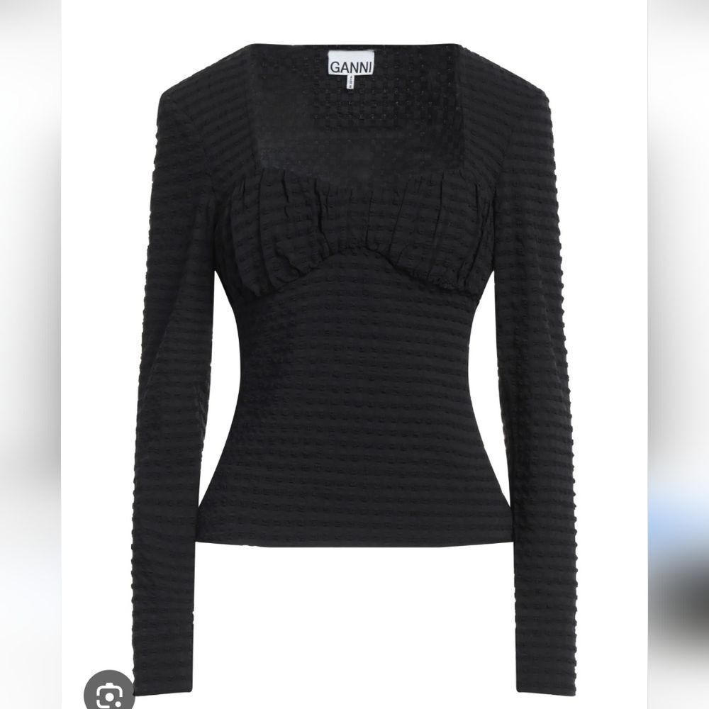 Ganni Seersucker Black Sweatheart Top Size 0